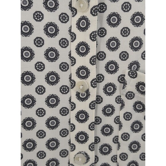 Lands End Sz 1X Blouse Shirt Button Down Top White Gray Geometric Print Career - Picture 6 of 8